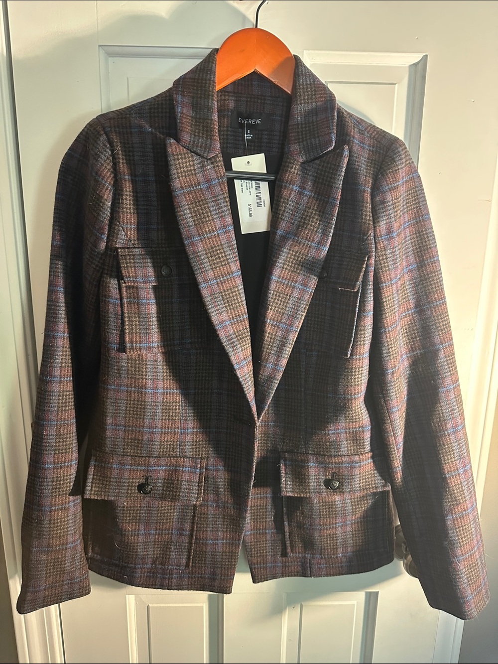 Evereve Plaid Blazer in Brown and Blue Tones - size S NWT